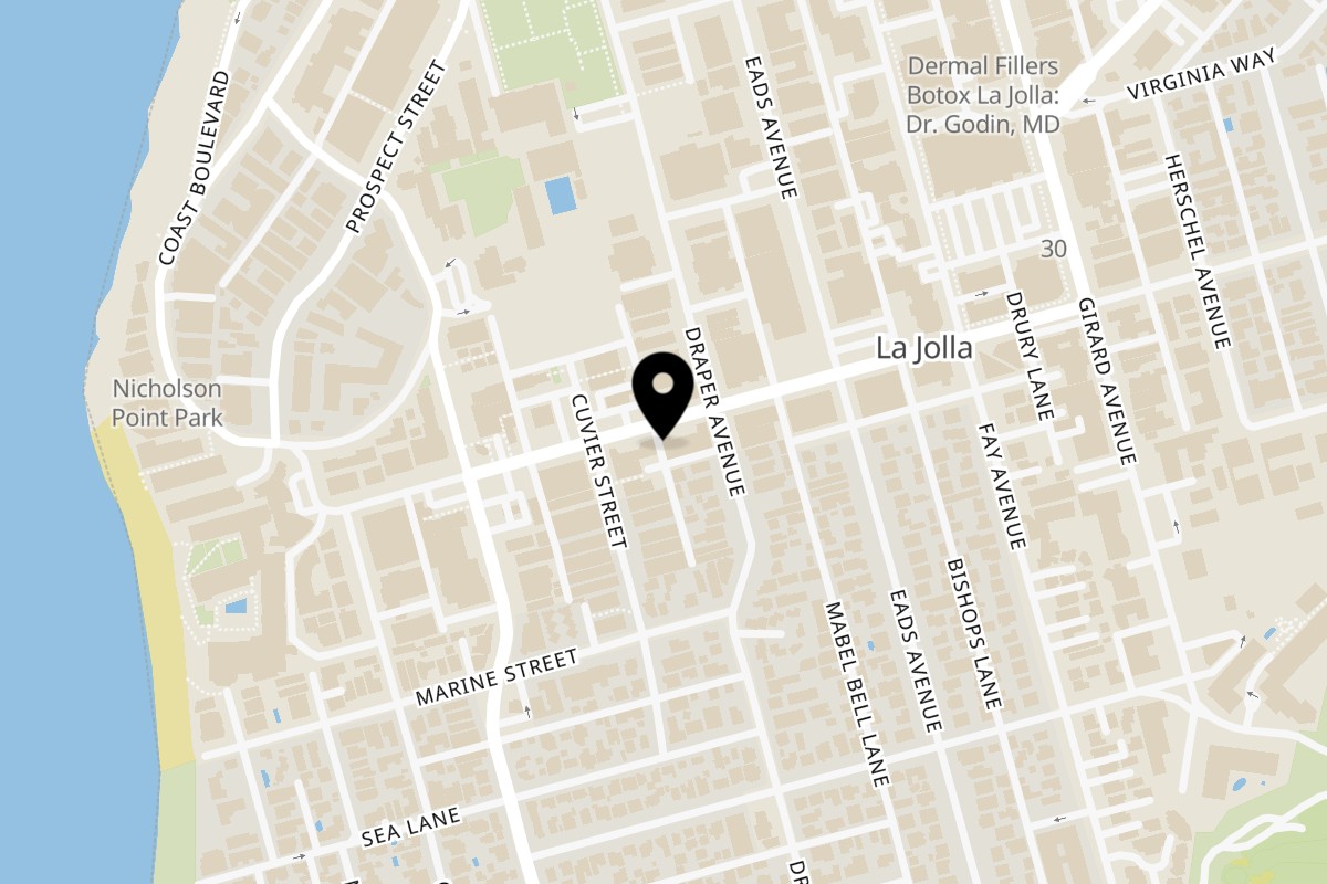 Map showing the location of Fresheria La Jolla on 627 Pearl Street in La Jolla
